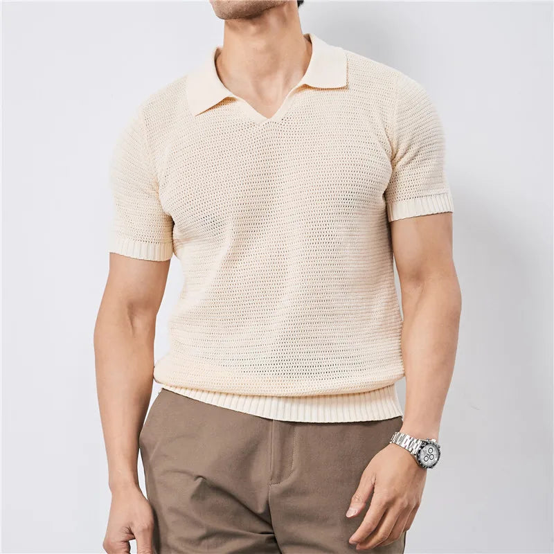 Darian | Textured Knit Polo Shirt Short Sleeve
