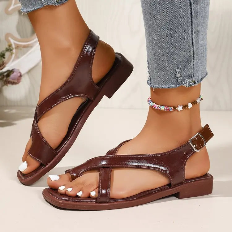 Zelina | Strappy Flat Sandals with Ankle Buckle