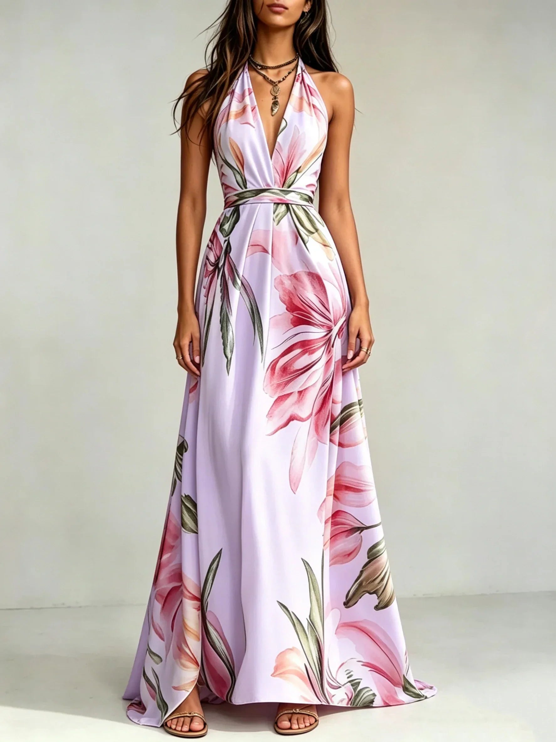 Loraine | Floral Halter Maxi Dress Wedding Guest Dress
