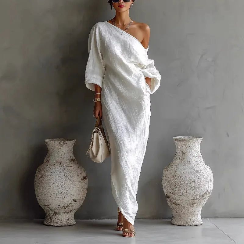 Daisy | One Shoulder Linen Maxi Dress Beach Vacation Dress