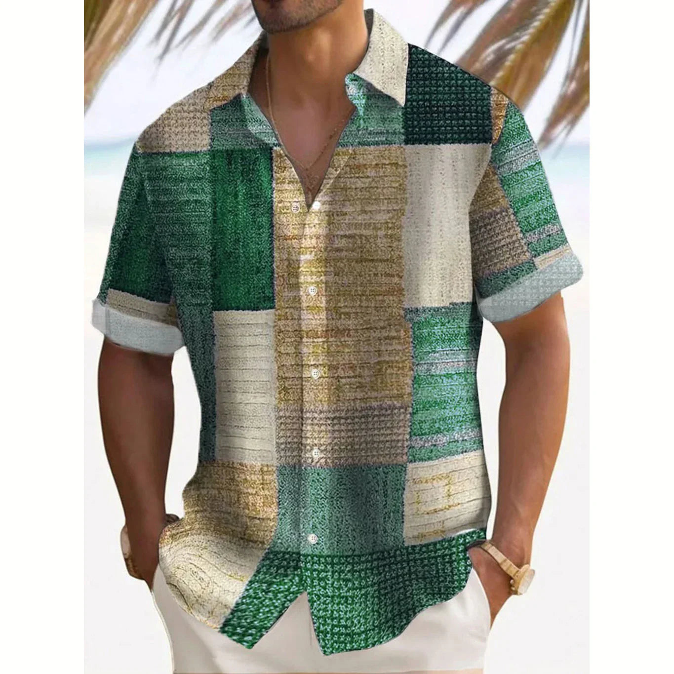 Joshua | Men's Short Sleeve Patchwork Print Button Up Shirt