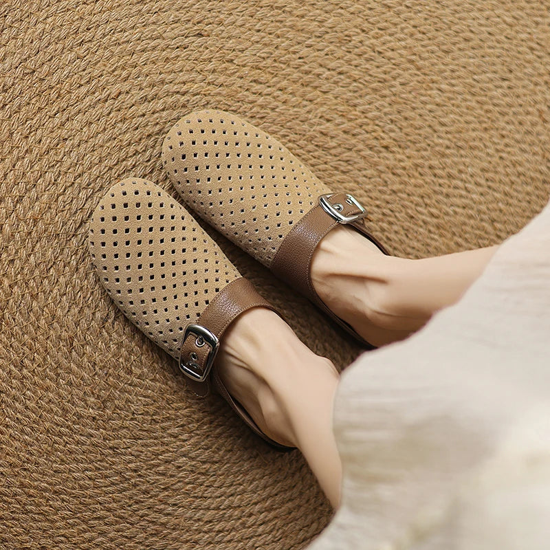 Celine | Perforated Buckle Mule Loafers