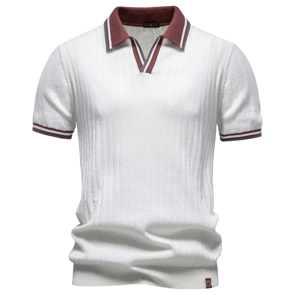 Soren | Ribbed Knit Polo Shirt with Contrast Collar