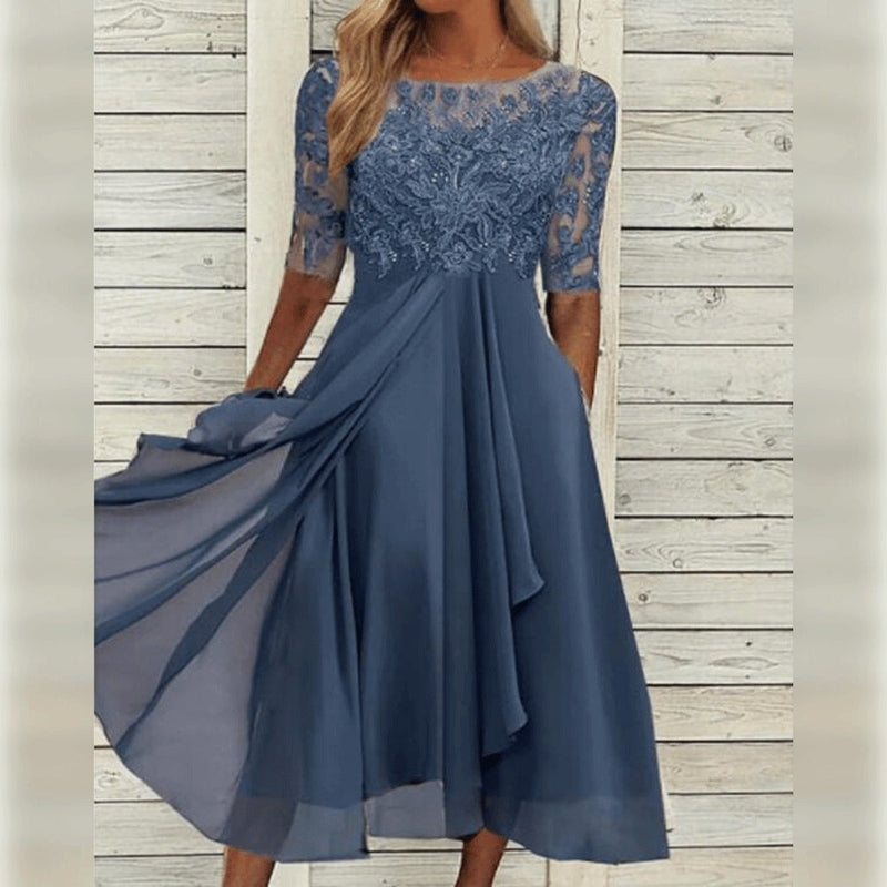 Seraphelle | Lace Sleeve Wedding Guest Midi Dress