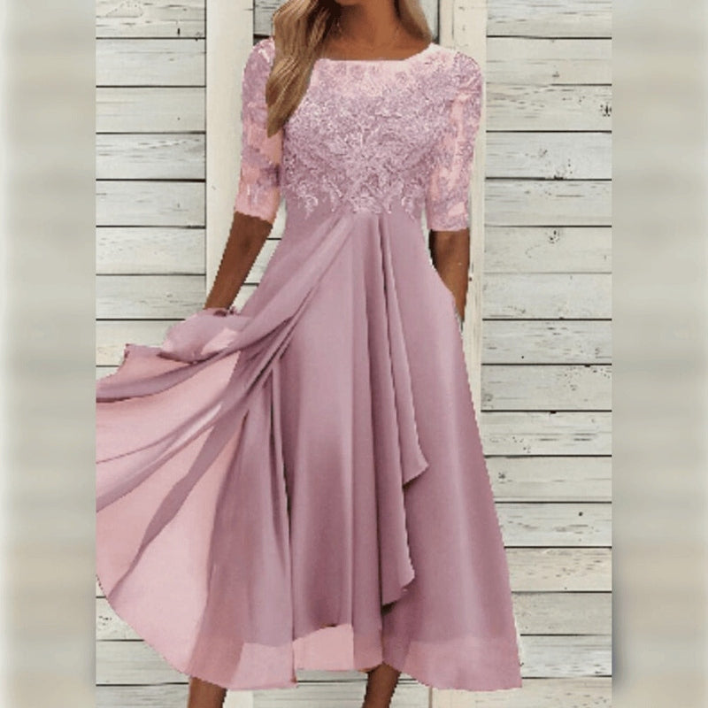 Seraphelle | Lace Sleeve Wedding Guest Midi Dress
