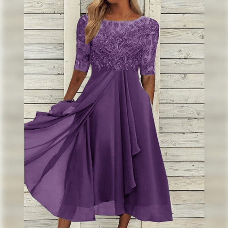 Seraphelle | Lace Sleeve Wedding Guest Midi Dress