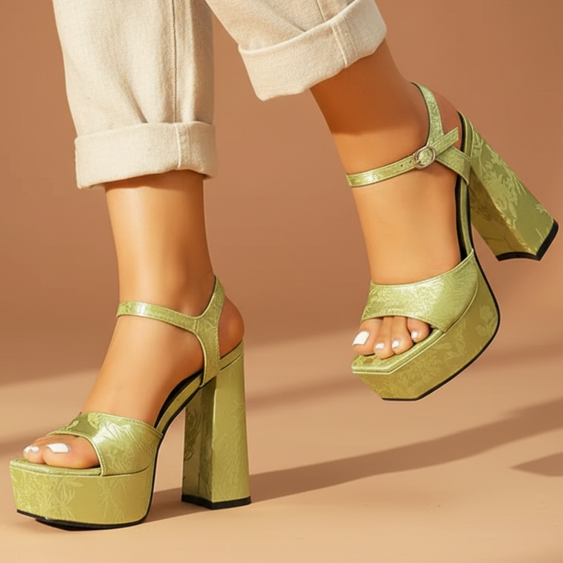Aurevia | Platform Block Heel Sandals with Ankle Strap