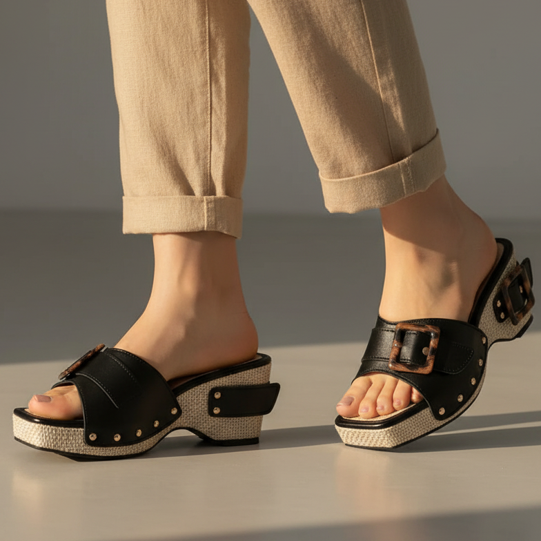 Calindra | Buckle Strap Platform Slide Sandals