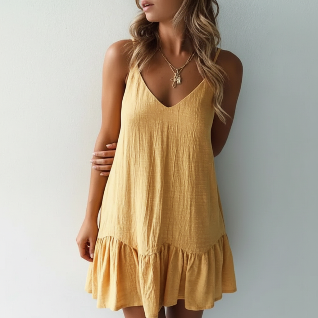 Riyana | Linen Mini Dress with Ruffle Hem