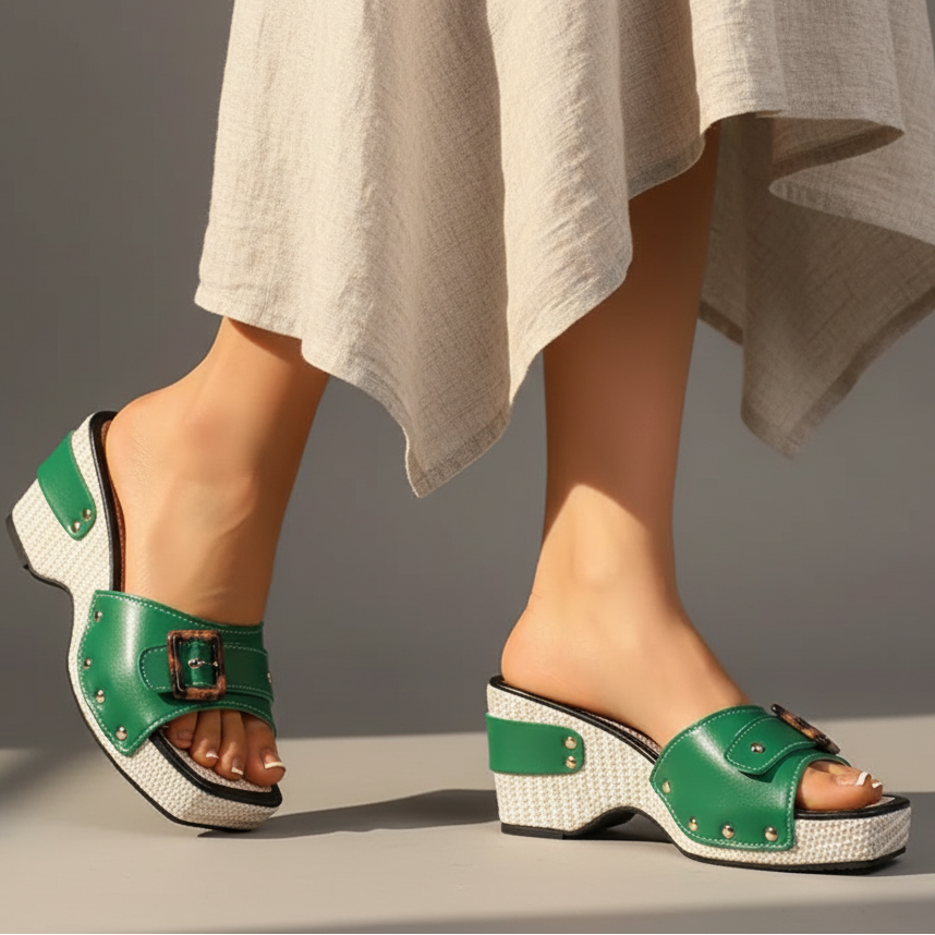 Calindra | Buckle Strap Platform Slide Sandals