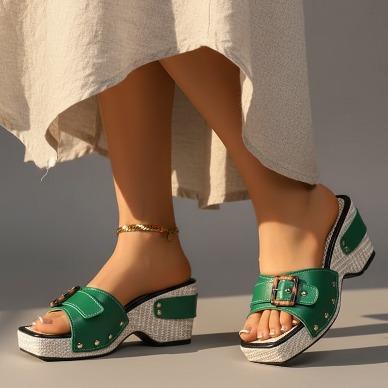Calindra | Buckle Strap Platform Slide Sandals