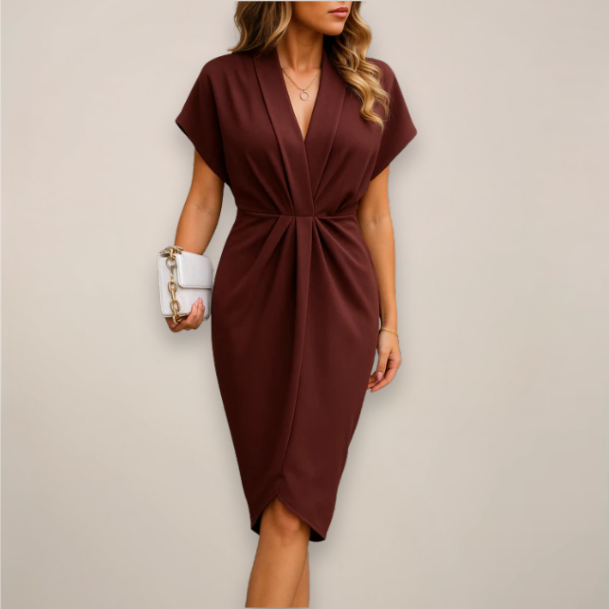 Sophia | Wrap Style Midi Dress with Front Twist