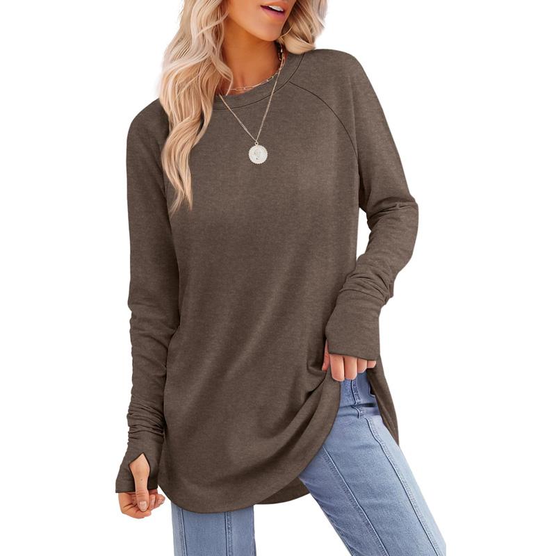 ZARITA™ - Cozy Long Sleeve Tunic Shirt with Thumb Hole