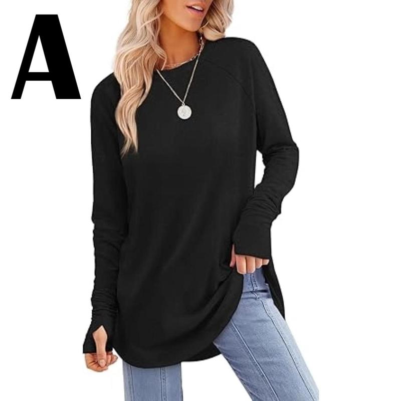 ZARITA™ - Cozy Long Sleeve Tunic Shirt with Thumb Hole
