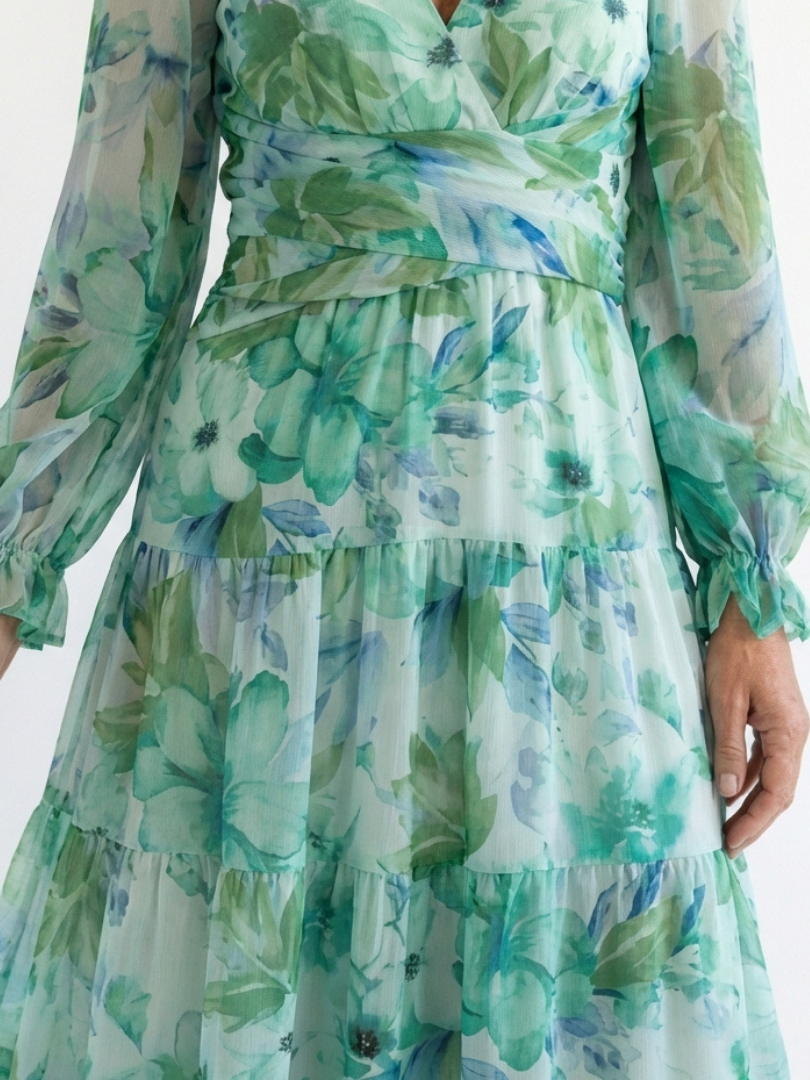 Seraphina | Floral Chiffon V Neck Maxi Dress