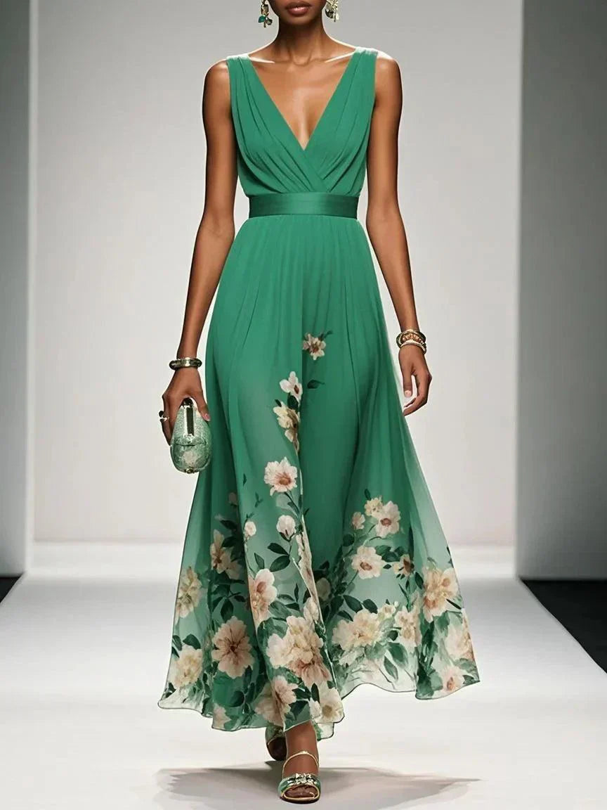 Serena | Elegant Floral V Neck Maxi Dress for Wedding Guests
