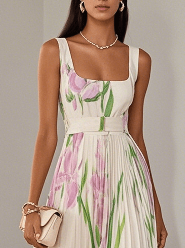 Seraphina | Elegant Floral Pleated Maxi Dress