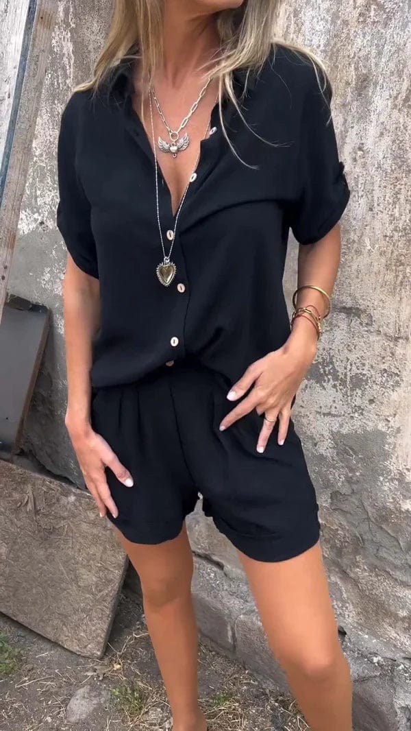 Dixie - Button Front Short Sleeve Blouse Set