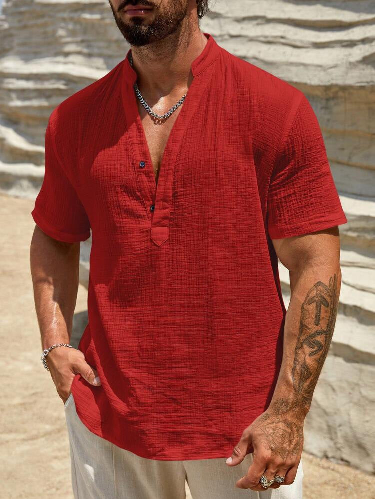 Mateo | Short Sleeve Linen Henley Shirt