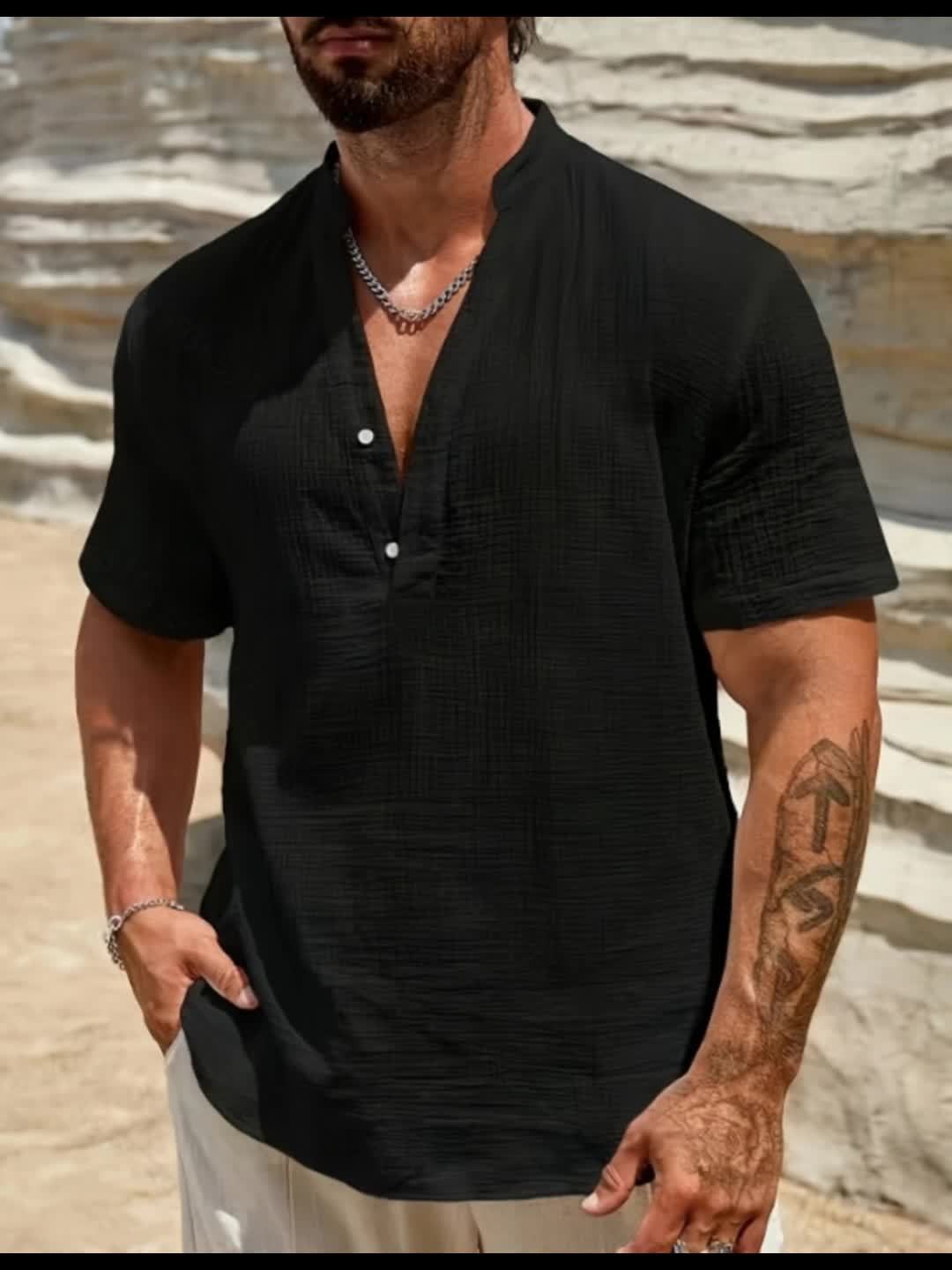 Mateo | Short Sleeve Linen Henley Shirt