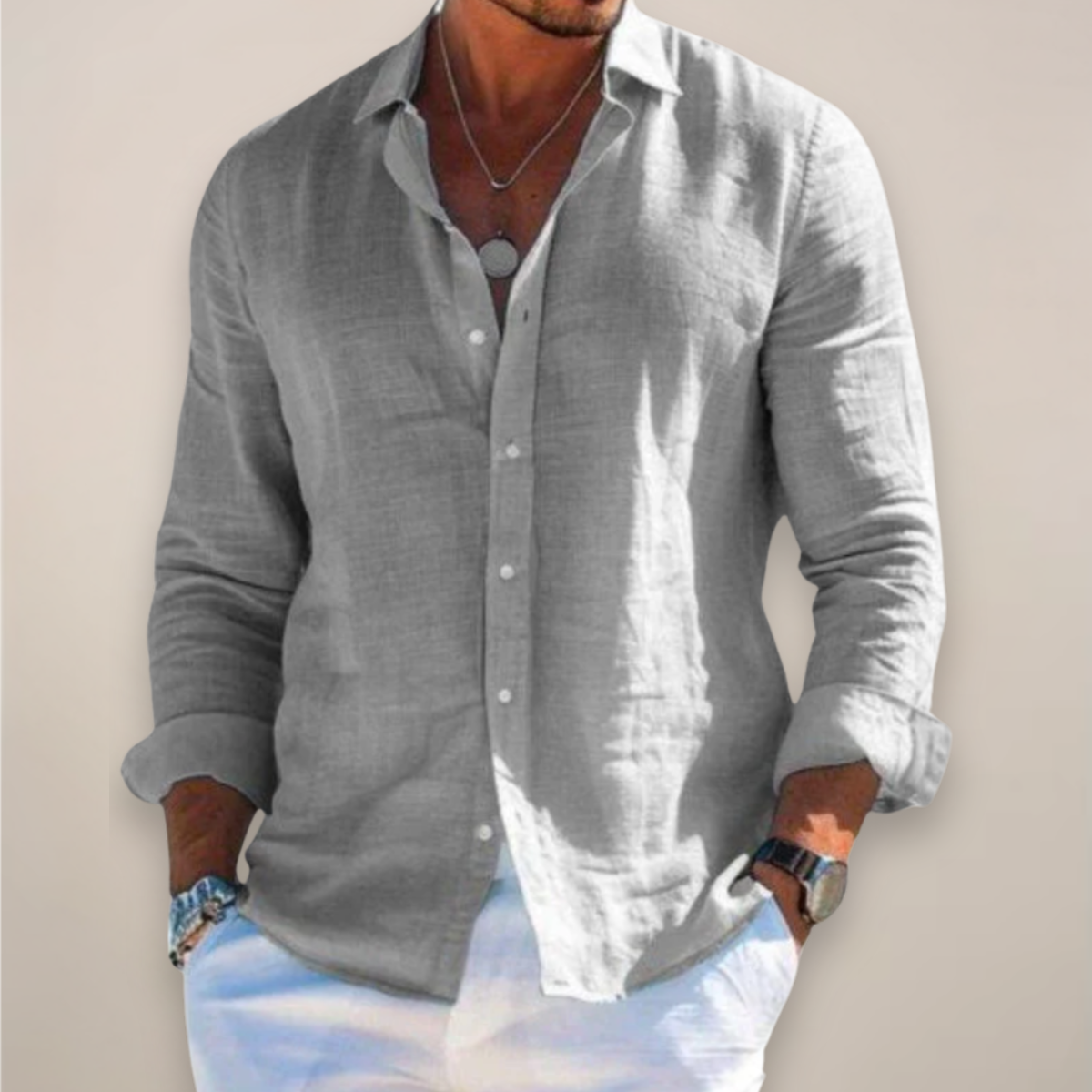 Felix | Long Sleeve Linen Blend Button Up Shirt