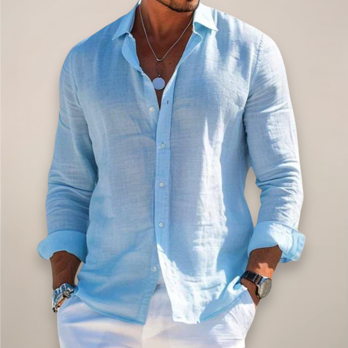 Felix | Long Sleeve Linen Blend Button Up Shirt