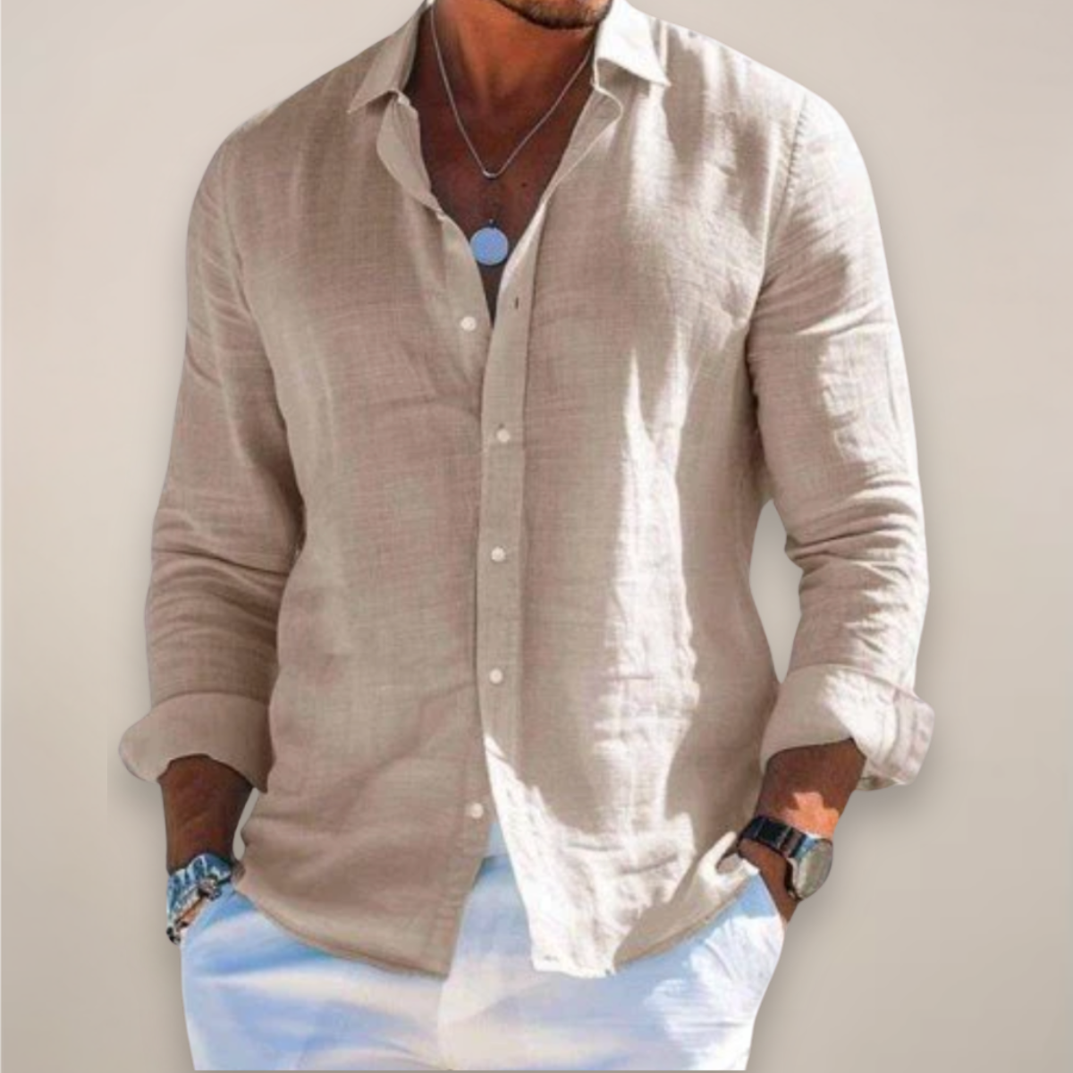 Felix | Long Sleeve Linen Blend Button Up Shirt