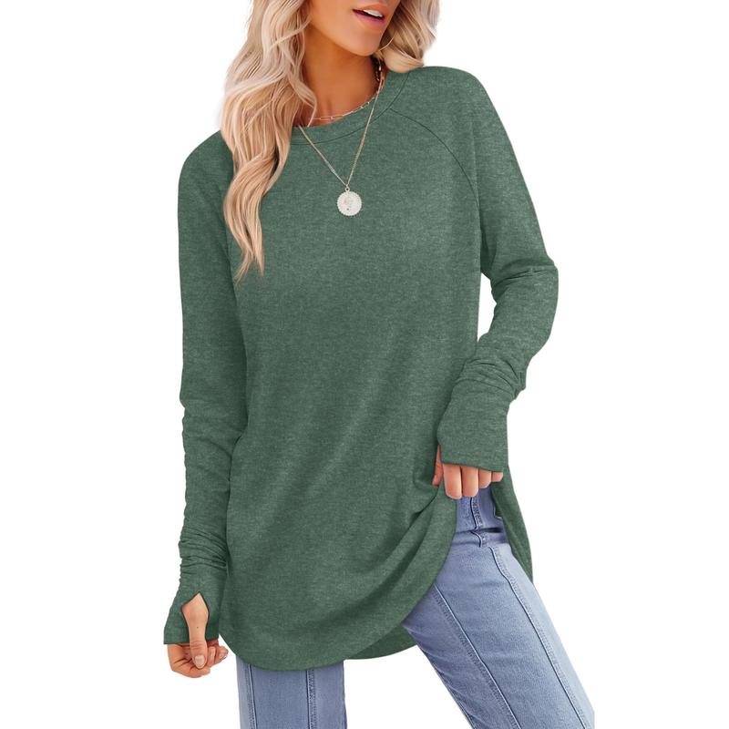 ZARITA™ - Cozy Long Sleeve Tunic Shirt with Thumb Hole