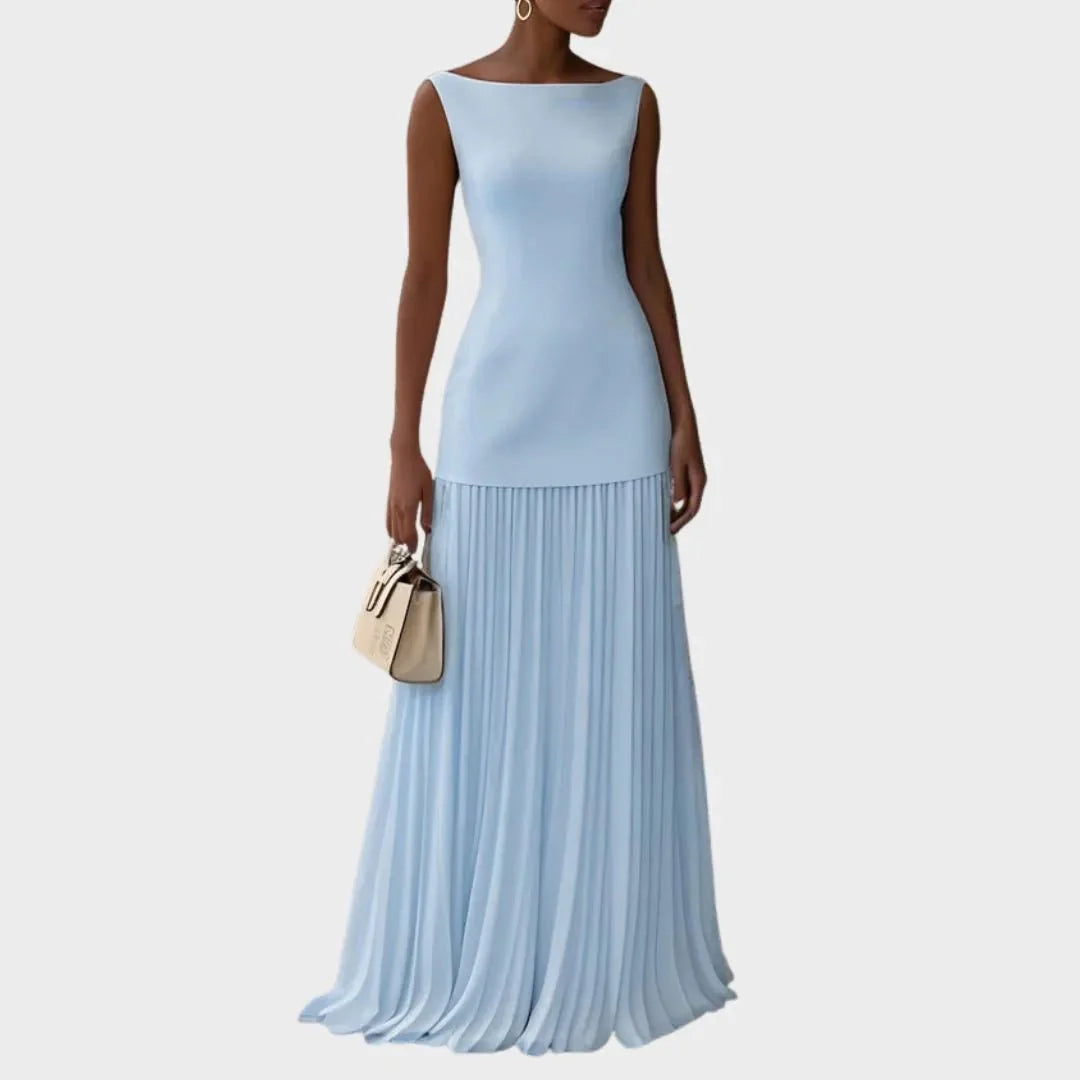 Camille | Boat Neck Pleated Maxi Dress