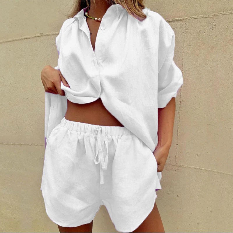Aveline | Oversized Linen Shirt And Shorts Set
