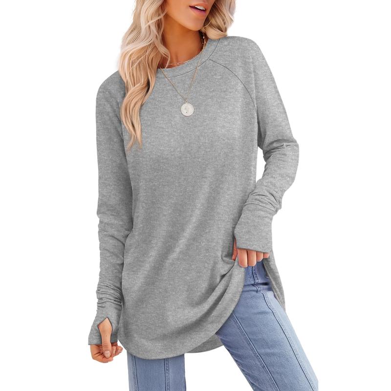 ZARITA™ - Cozy Long Sleeve Tunic Shirt with Thumb Hole