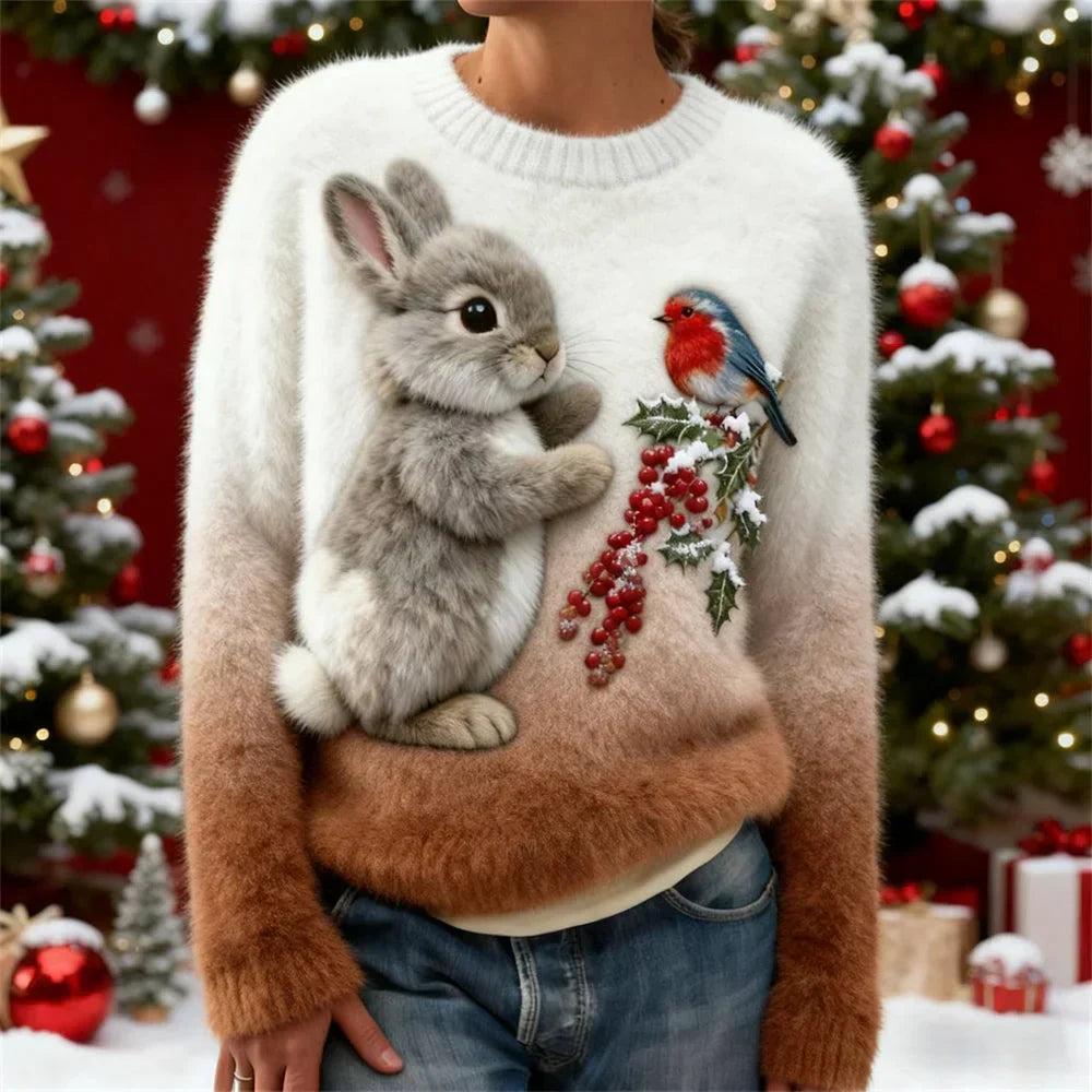 Suzette – Plush Sweater with a Christmas Bunny