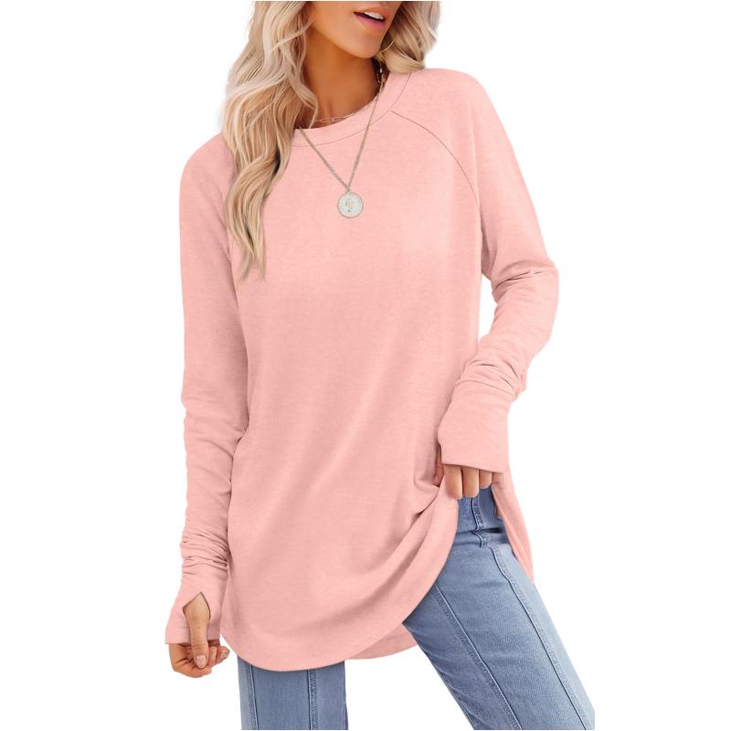 ZARITA™ - Cozy Long Sleeve Tunic Shirt with Thumb Hole