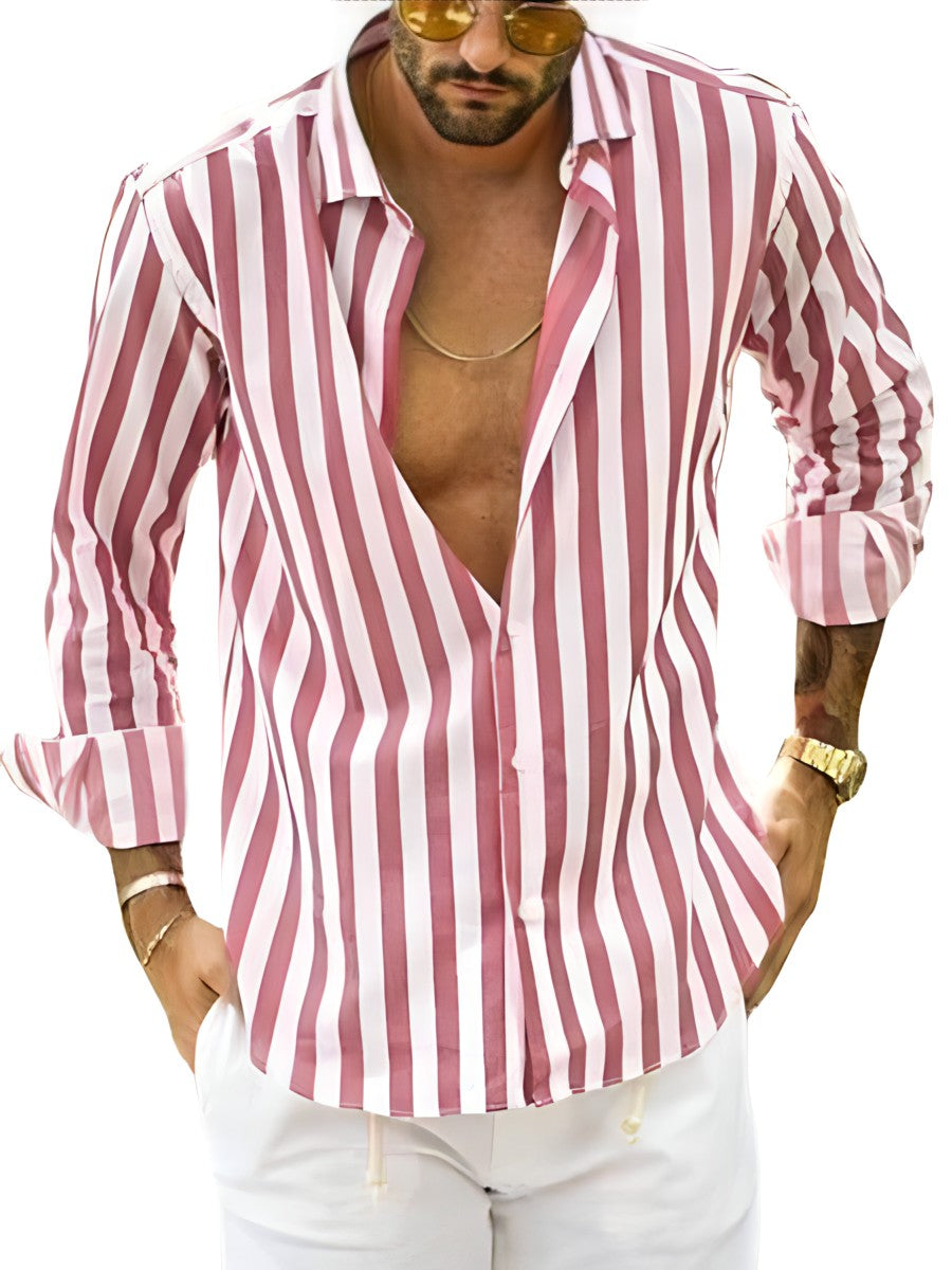 Wyatt | Men's Long Sleeve Striped Cotton Button Up Shirt