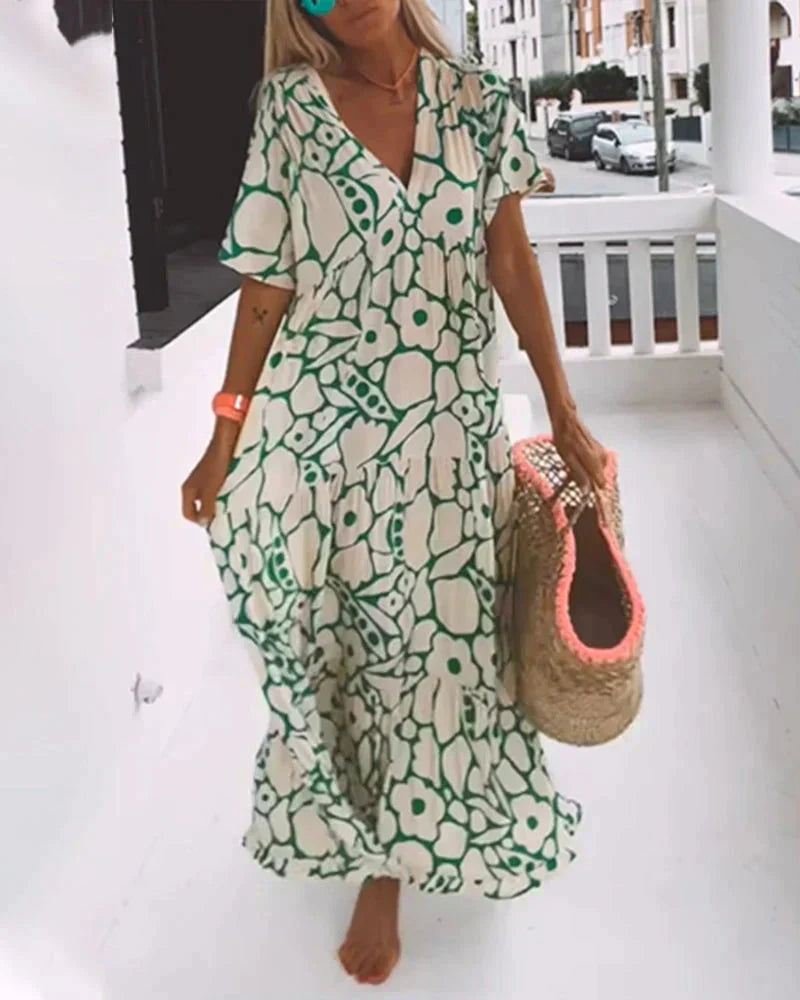 Elodie | Floral Print Summer Maxi Dress with V Neck