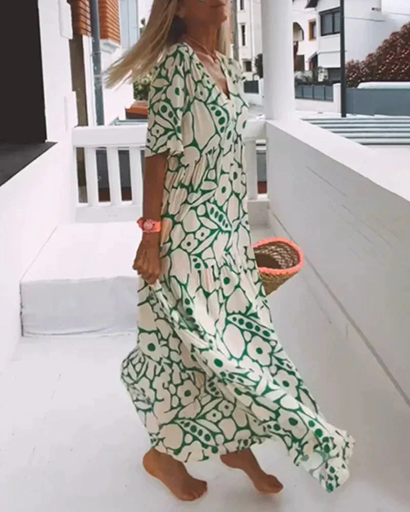 Elodie | Floral Print Summer Maxi Dress with V Neck
