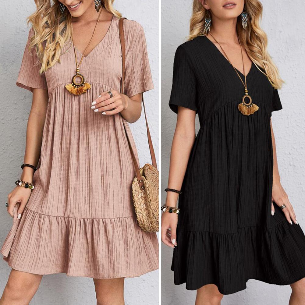 Luna | Casual V Neck Mini Dress with Ruffle Hem
