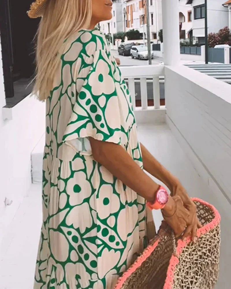 Elodie | Floral Print Summer Maxi Dress with V Neck