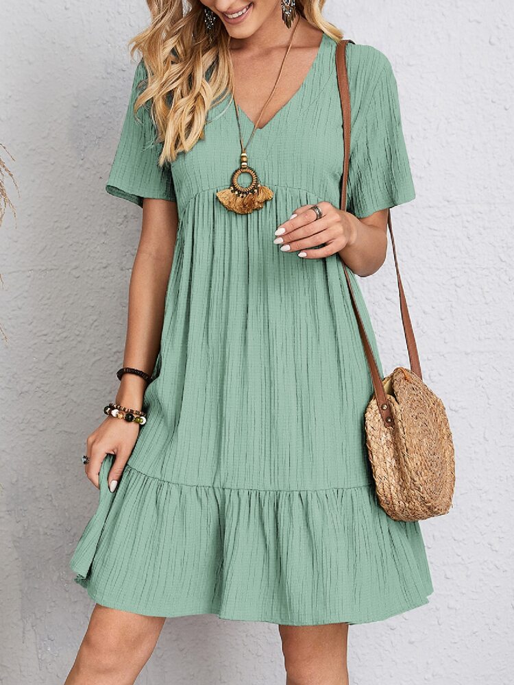 Luna | Casual V Neck Mini Dress with Ruffle Hem
