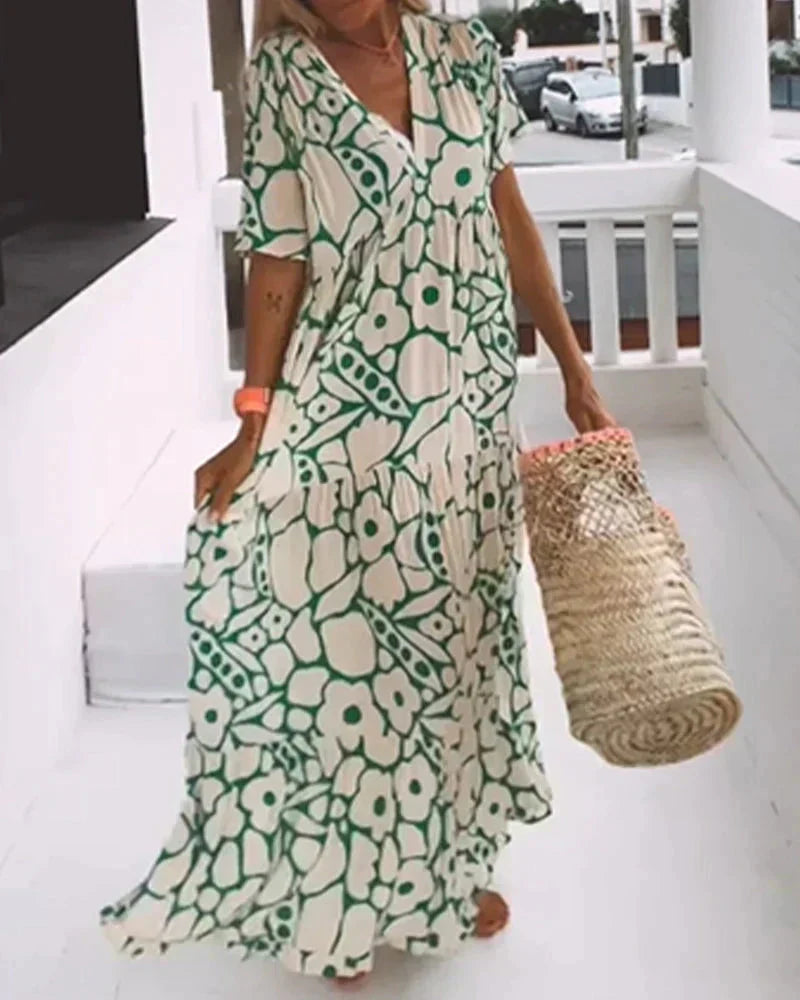 Elodie | Floral Print Summer Maxi Dress with V Neck