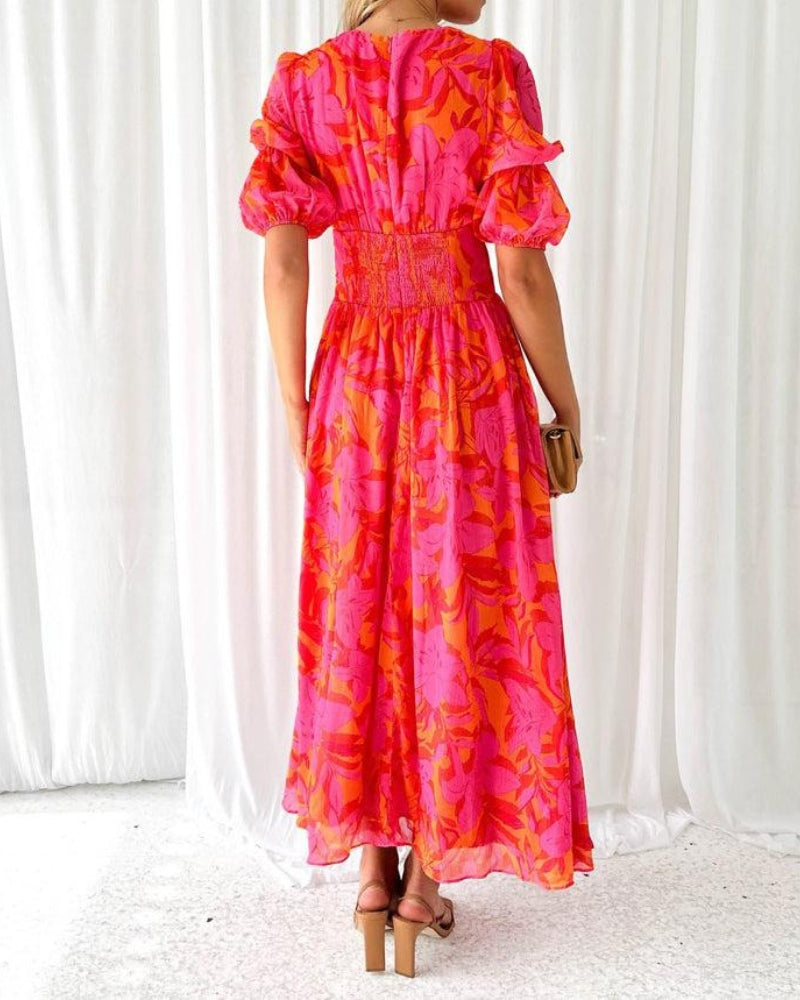 Lunara | Floral Puff Sleeve Summer Maxi Dress