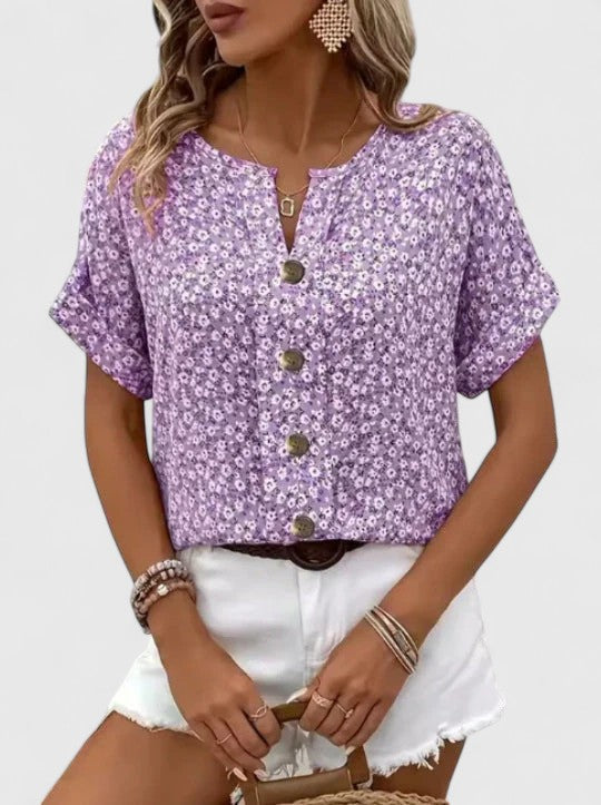 Elegant Floral Cotton Summer Blouse