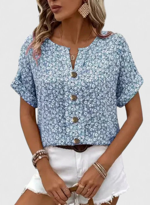 Elegant Floral Cotton Summer Blouse