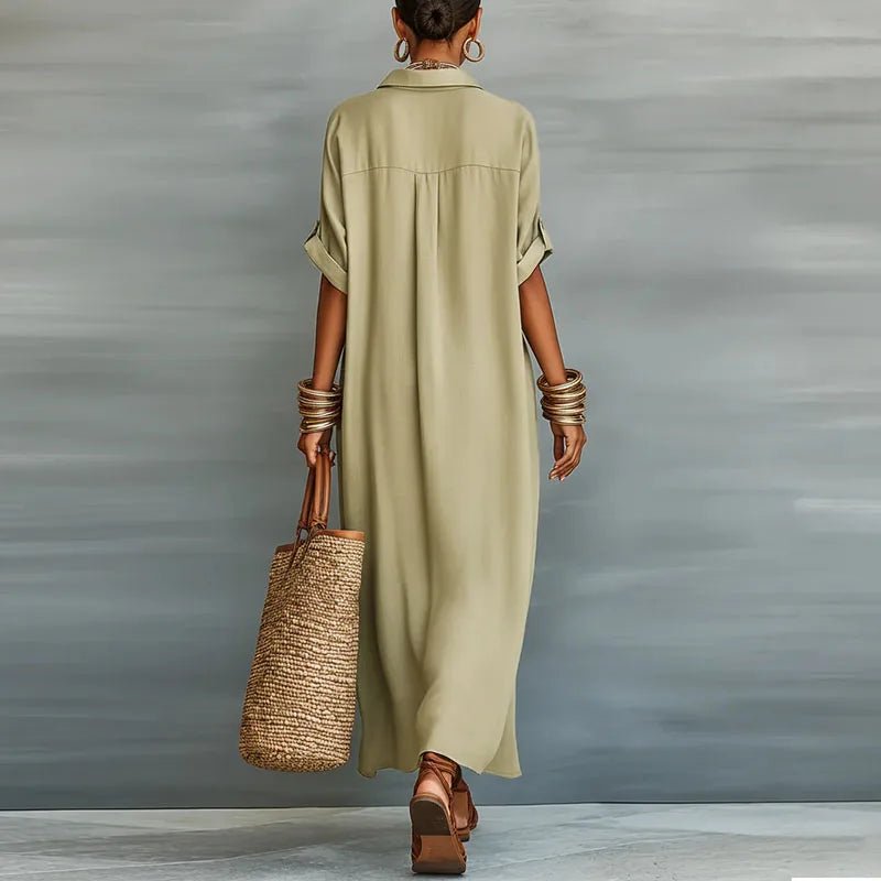 Luna | Relaxed Linen Button Front Maxi Dress