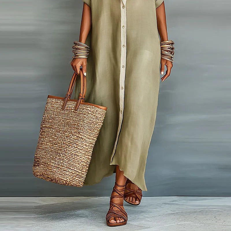 Luna | Relaxed Linen Button Front Maxi Dress
