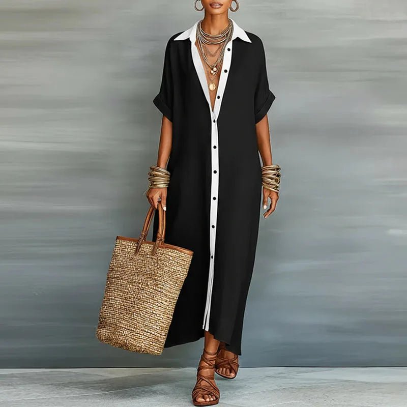 Luna | Relaxed Linen Button Front Maxi Dress