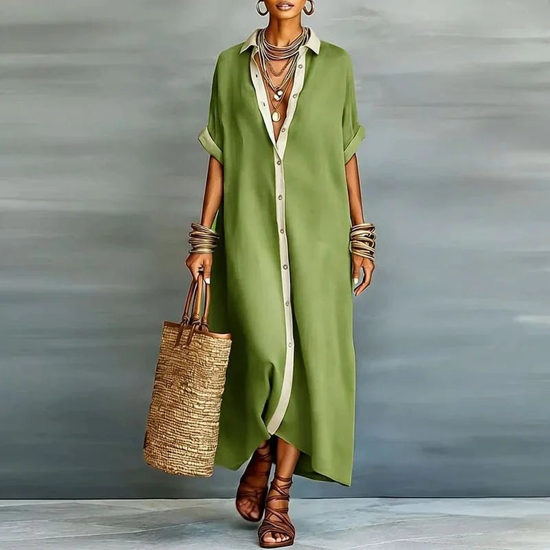 Luna | Relaxed Linen Button Front Maxi Dress