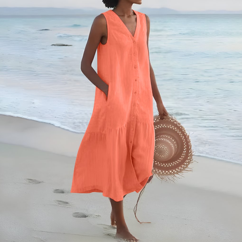 Calista | Sleeveless Button-Front Tiered Midi Dress