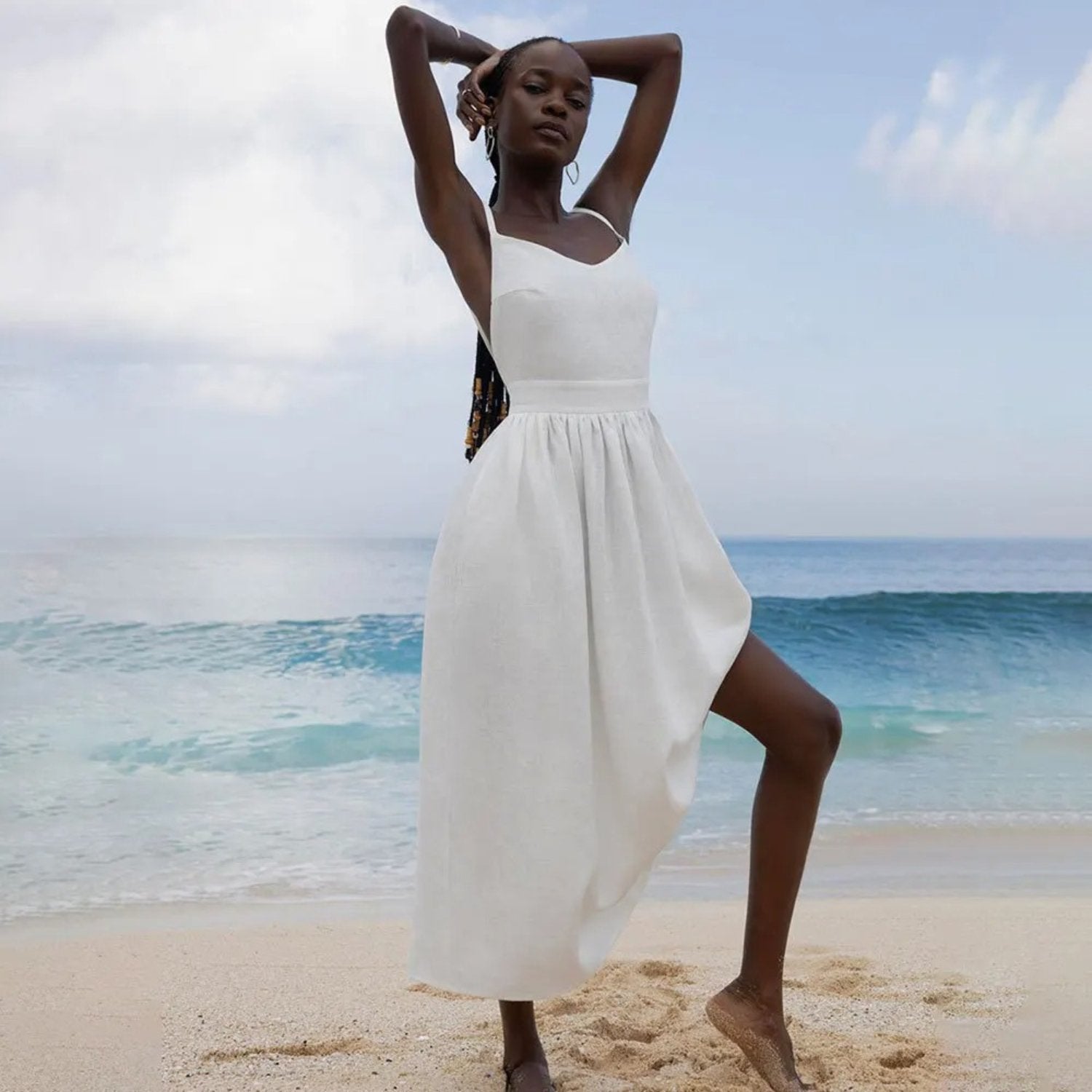 Althea | Sleeveless Open-Back A-Line Maxi Dress with Tie Straps