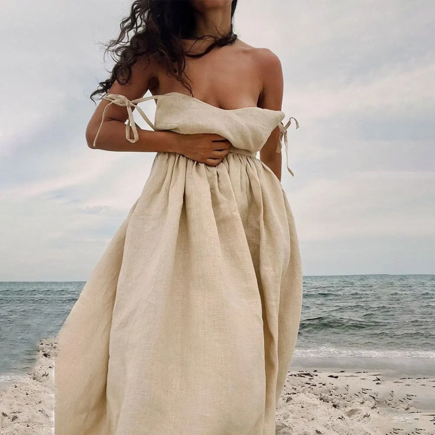 Althea | Sleeveless Open-Back A-Line Maxi Dress with Tie Straps
